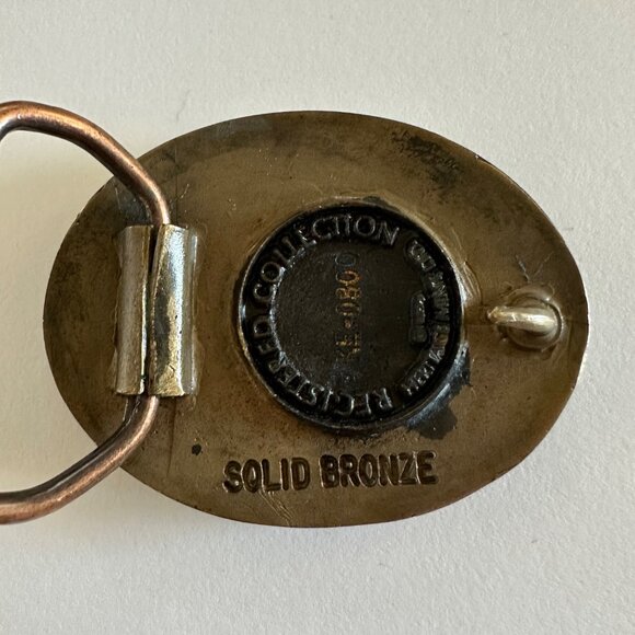 Vintage 70s Pendleton Round Up Let'er Buck Oregon Rodeo Belt Buckle Bronze - Picture 3 of 7